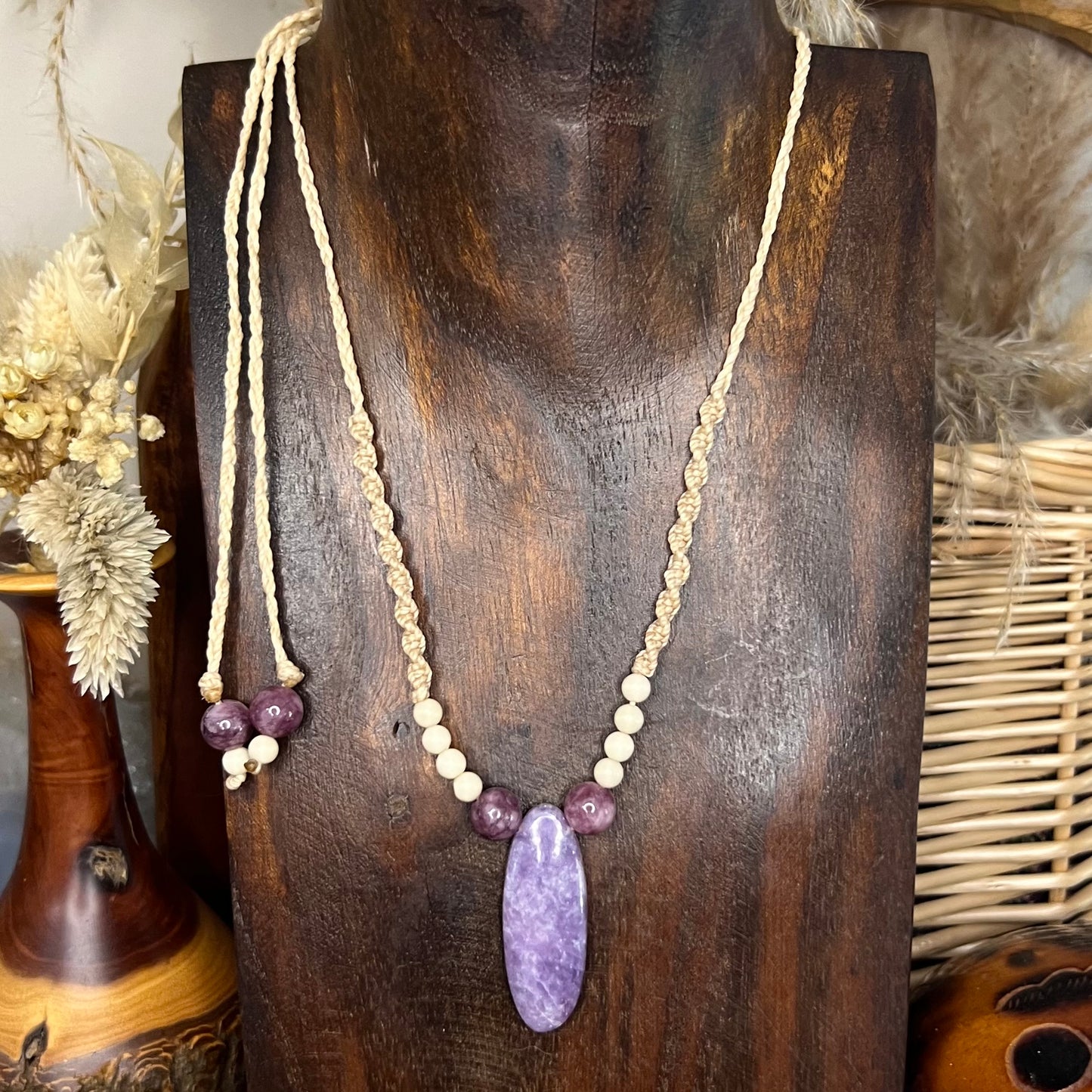 Lepidolite and Riverstone Crystal Necklace