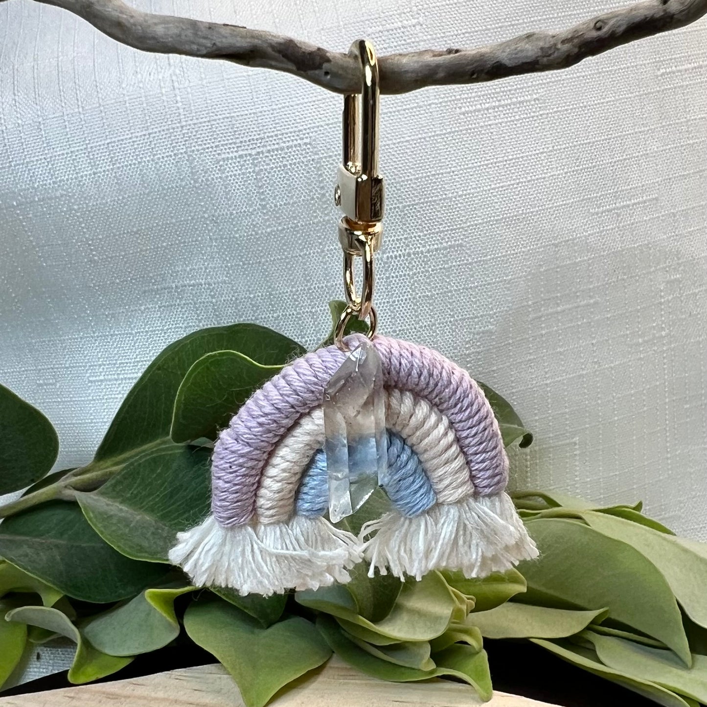 Rainbow Happiness Macrame Keyring Charms: Quartz Edition!