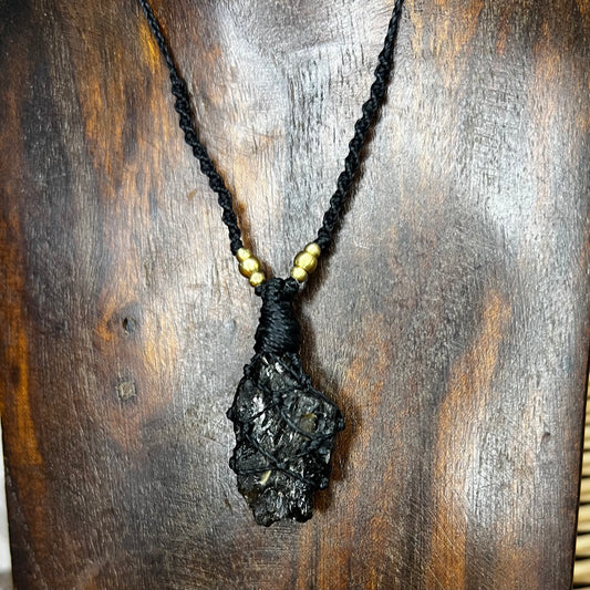 Darwinite Tektite Crystal Macrame Necklace (ii)