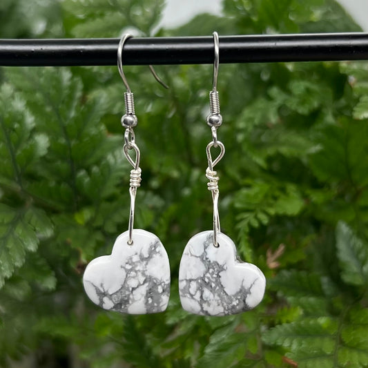 White Howlite Heart Crystal Earrings: Patience ∙ Quiet the Mind ∙ Soothes Stress