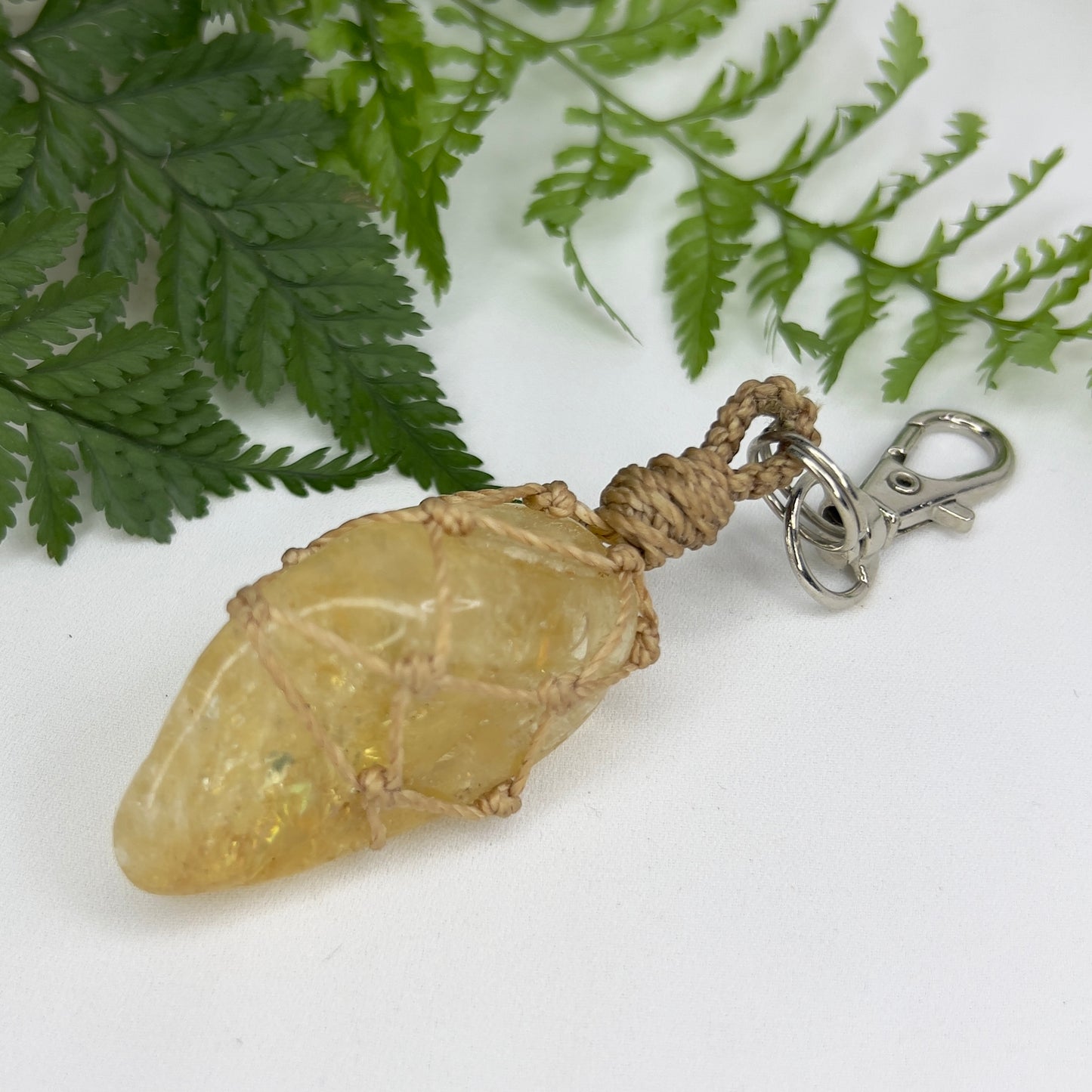 Citrine Crystal Macrame Keyring | Crystal Charm | Rainbows