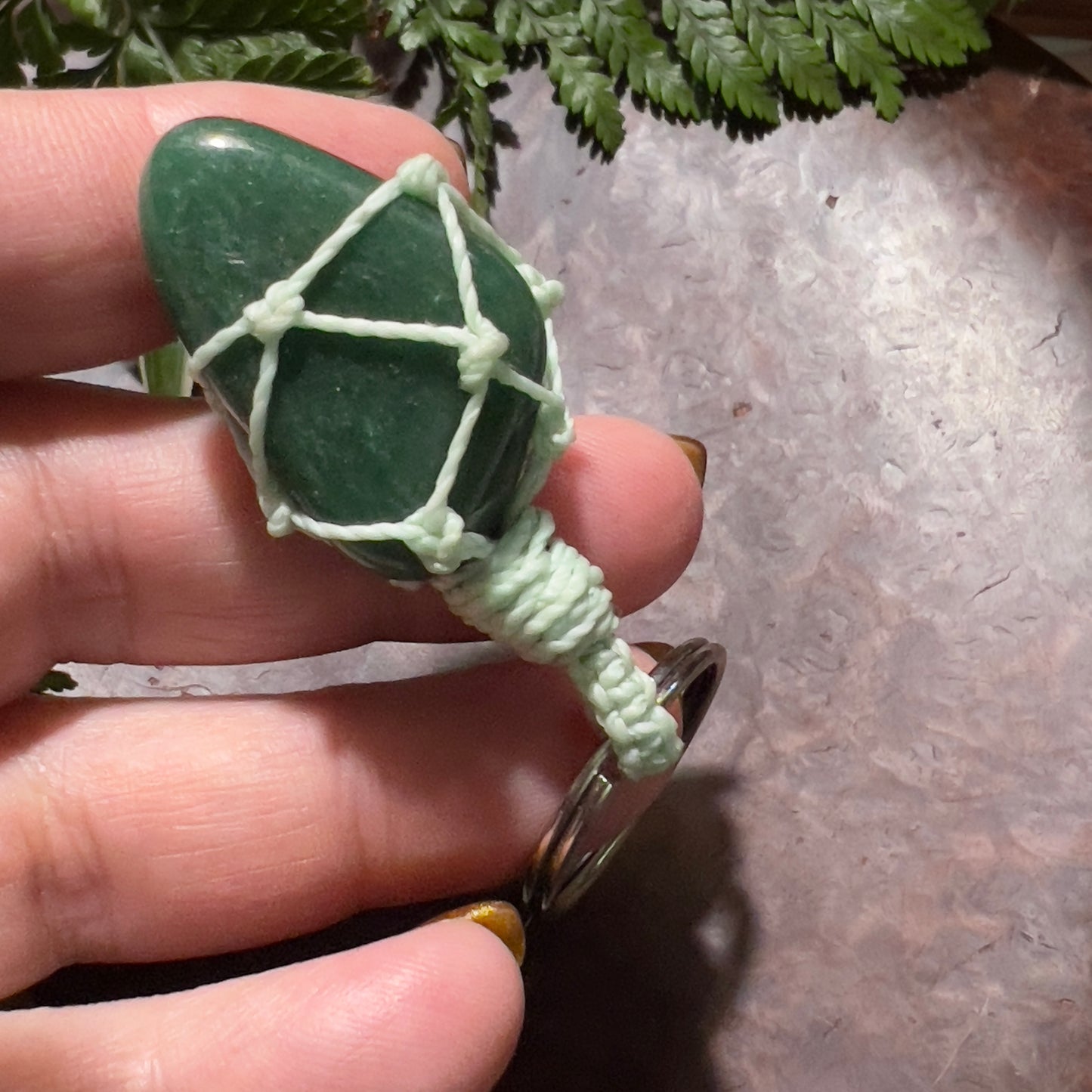 Green Aventurine Crystal Macrame Keyring Charm | Abundance ∙ Willpower ∙ Abundance