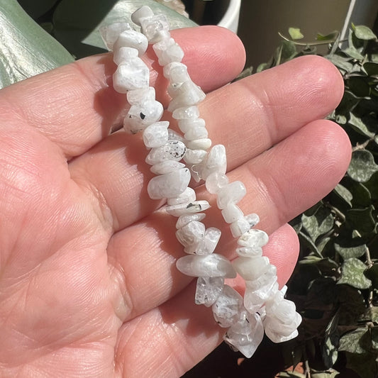 Rainbow Moonstone Crystal Chip Stretch Bracelet: Spiritual Insight | Feminine Energy | Intuition