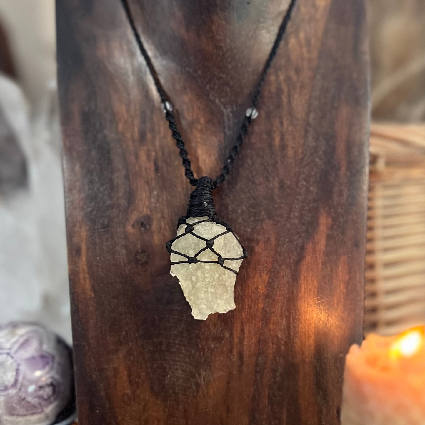 Libyan Desert Glass Tektite Crystal Macrame Talisman (iv)