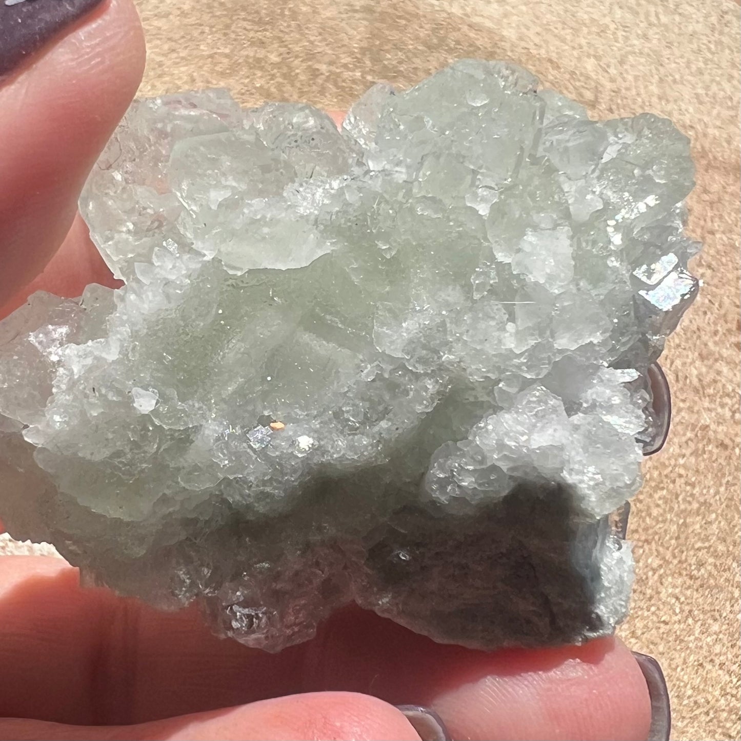 Green Octahedral Fluorite Specimen with Clear Quartz druzy - Fujian, China