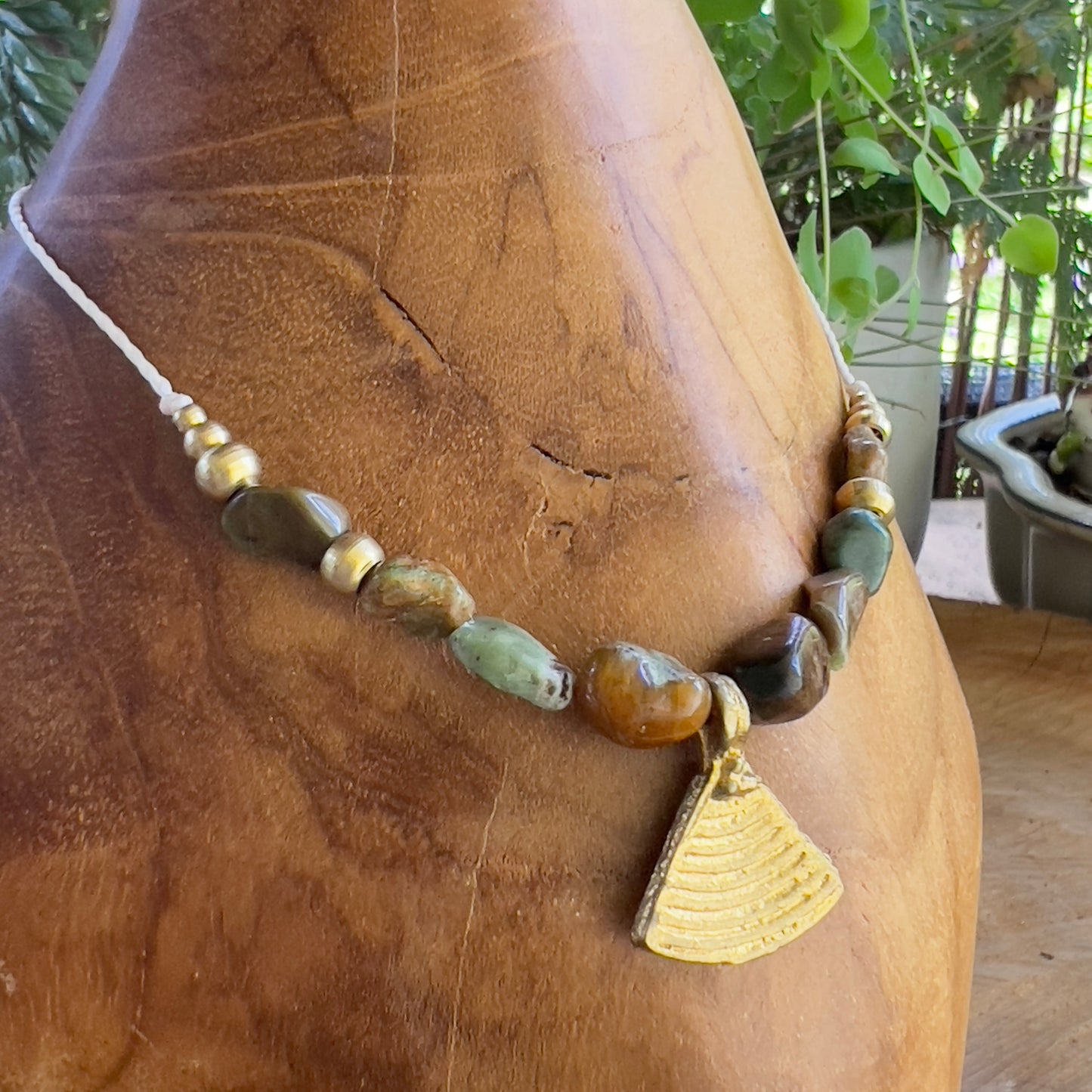 Ocean Jasper and Brass Crystal Layer Necklace