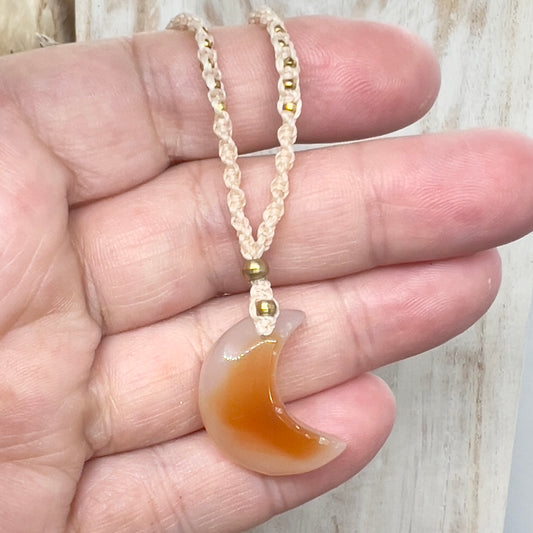 Carnelian Crescent Moon Crystal Macrame Necklace
