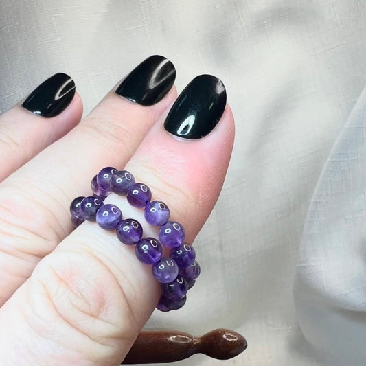 Amethyst beaded stretch ring