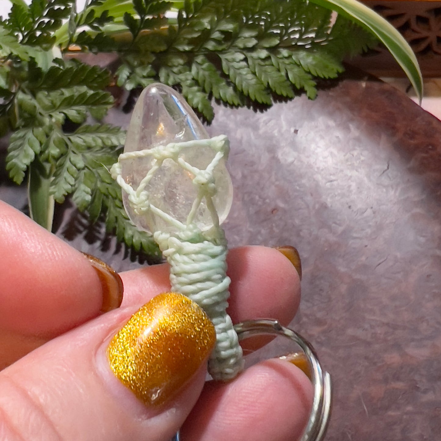 Clear Quartz Crystal Macrame Keyring Charm | Amplification ∙ Clarity ∙ Mental Focus