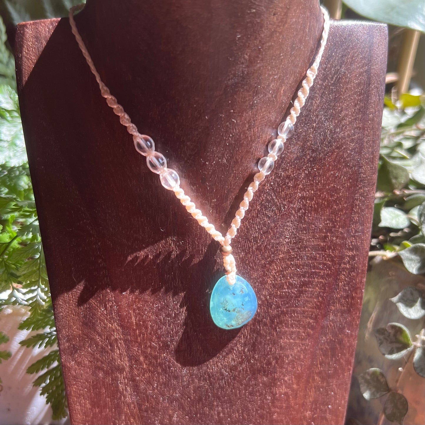 Blue Dendritic Opal Petite Macrame Crystal Necklace