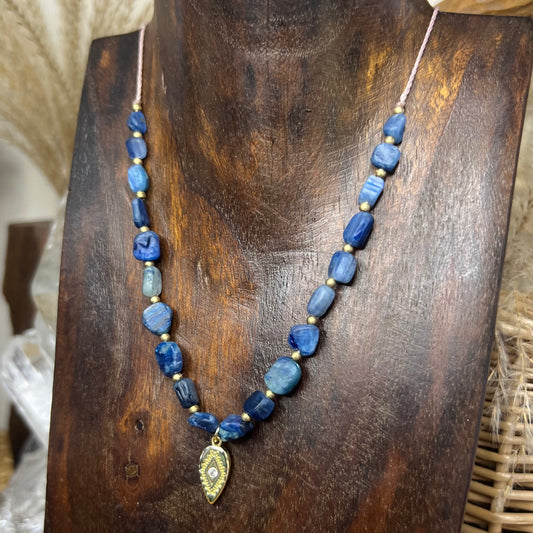 Blue Kyanite Layer Crystal Necklace: Communication with Guides | Spiritual Growth | Alignment