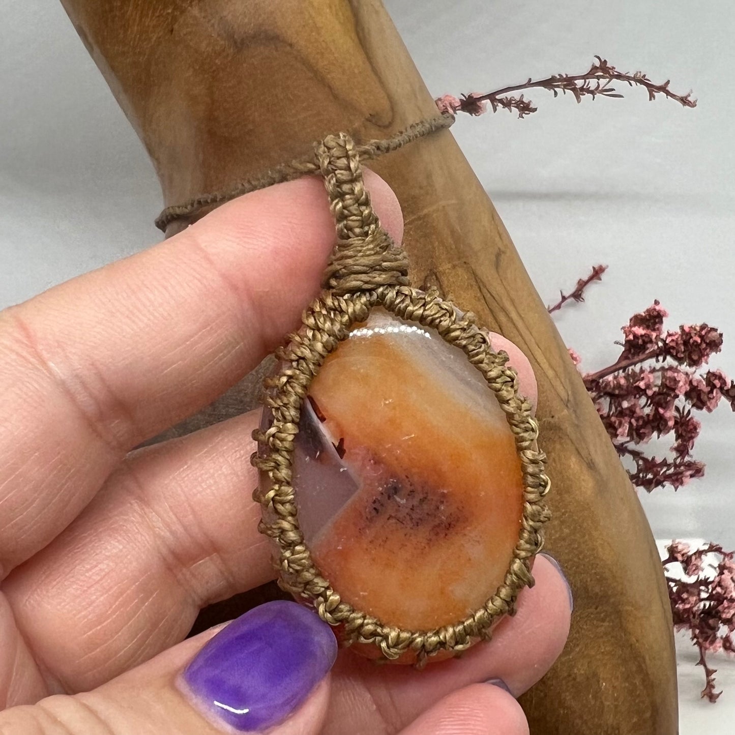 Vibrant Carnelian Crystal Macrame Necklace