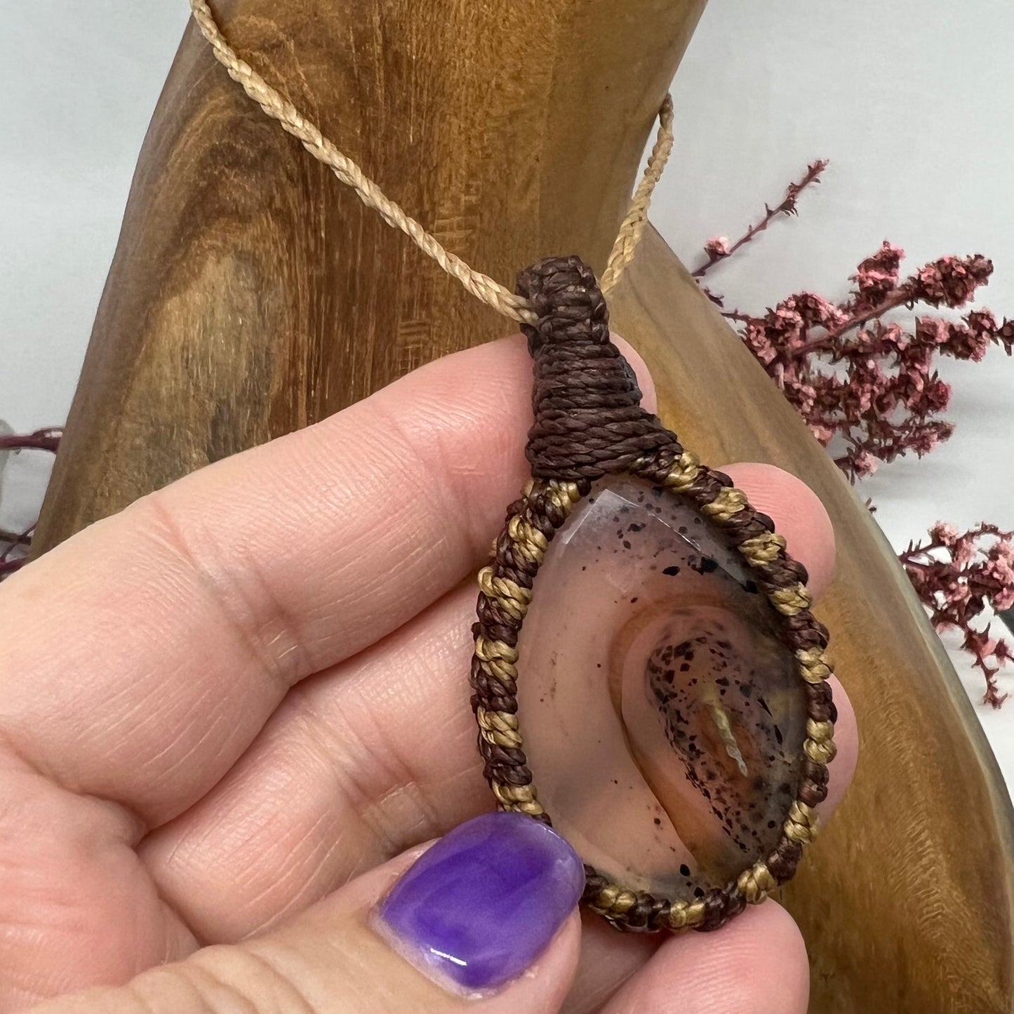 Faceted Montana Agate Crystal Macrame Necklace