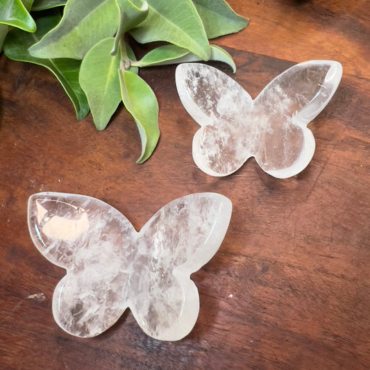 Clear Quartz 3D Butterfly Carving on stand.