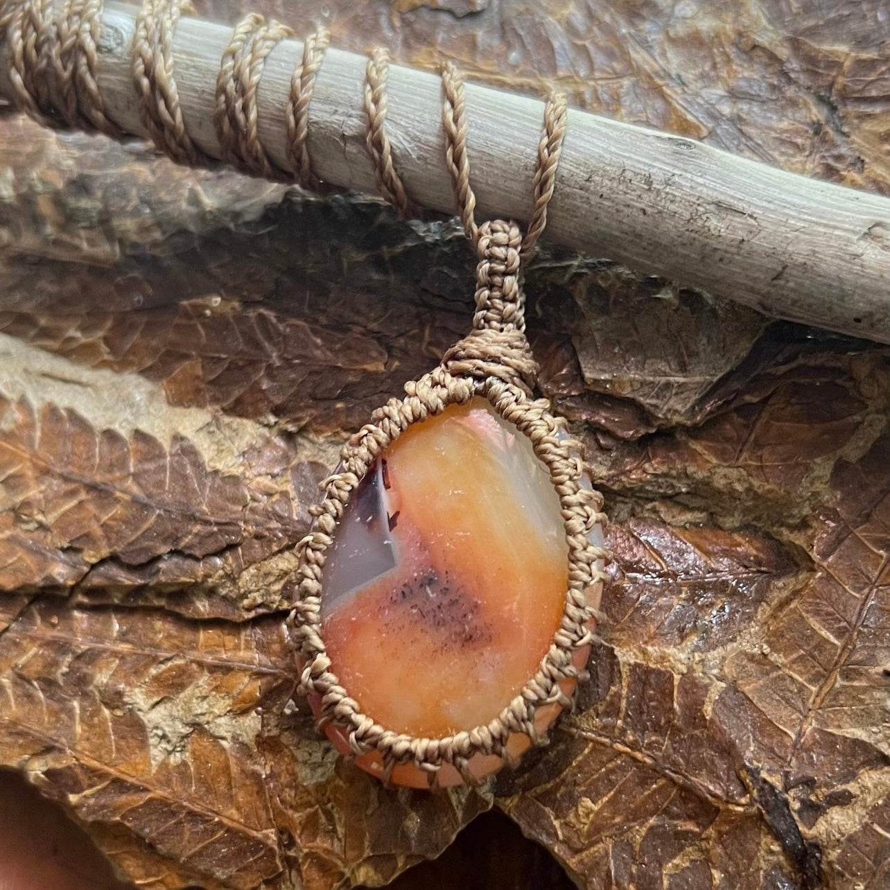 Vibrant Carnelian Crystal Macrame Necklace