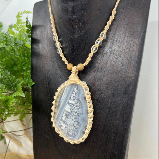 Large Natural Agate Slice Macrame Talisman