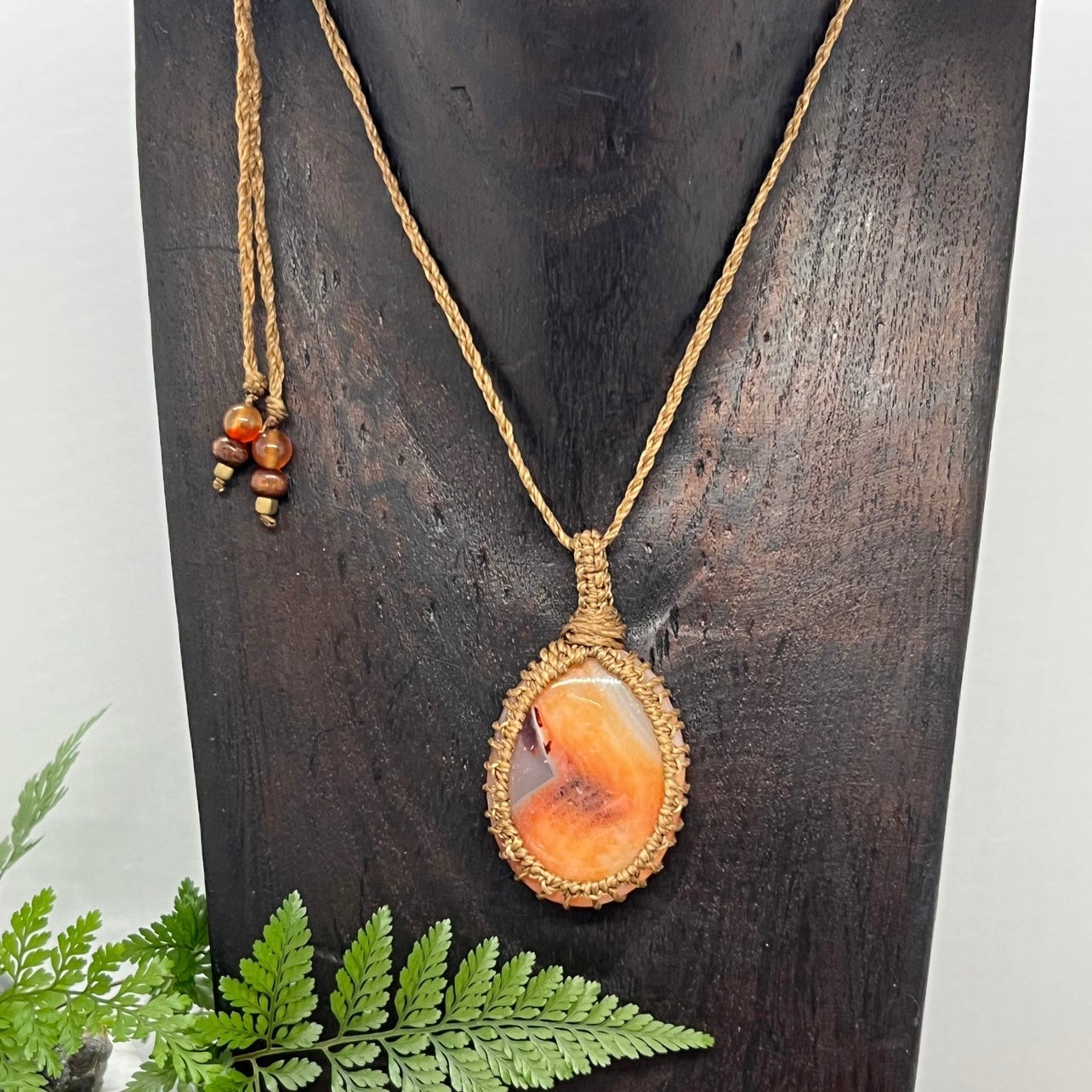 Vibrant Carnelian Crystal Macrame Necklace