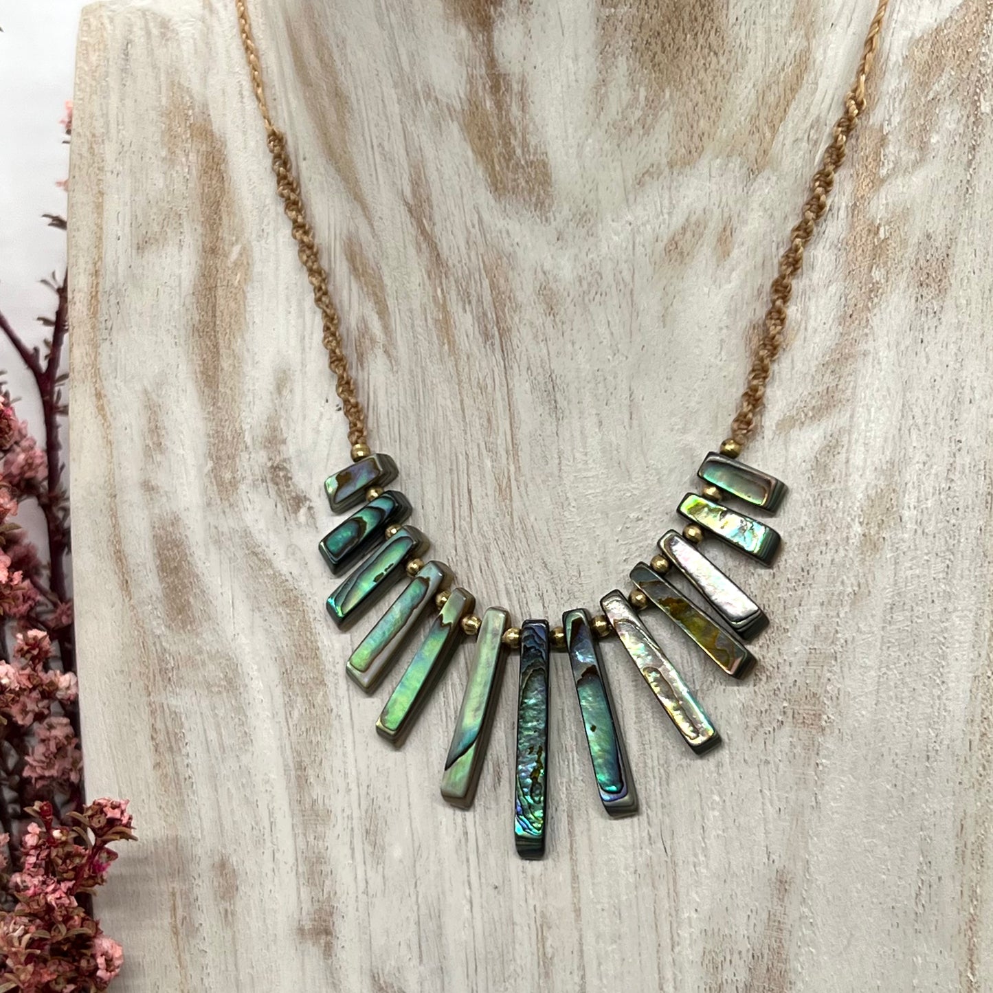 ‘Mer Dreams’ Abalone Shell Micro Macrame Necklace