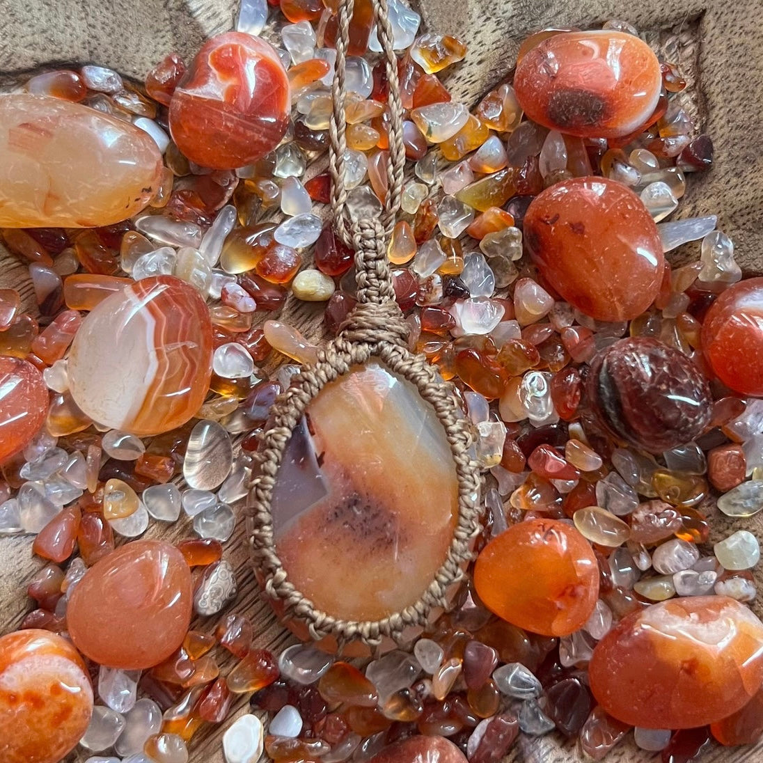 Vibrant Carnelian Crystal Macrame Necklace