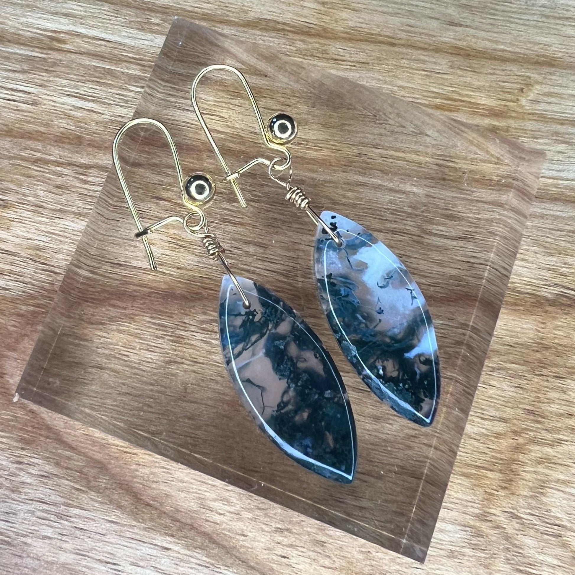 Handmade Moss Agate Earrings on gold tone hooks: Crystals for Growth ∙ Healing ∙ Grounding
