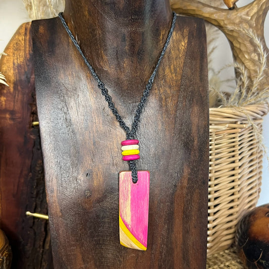 Macrame Necklace with Recycled Skateboard Pendant and Magnesite on Linhasita cord