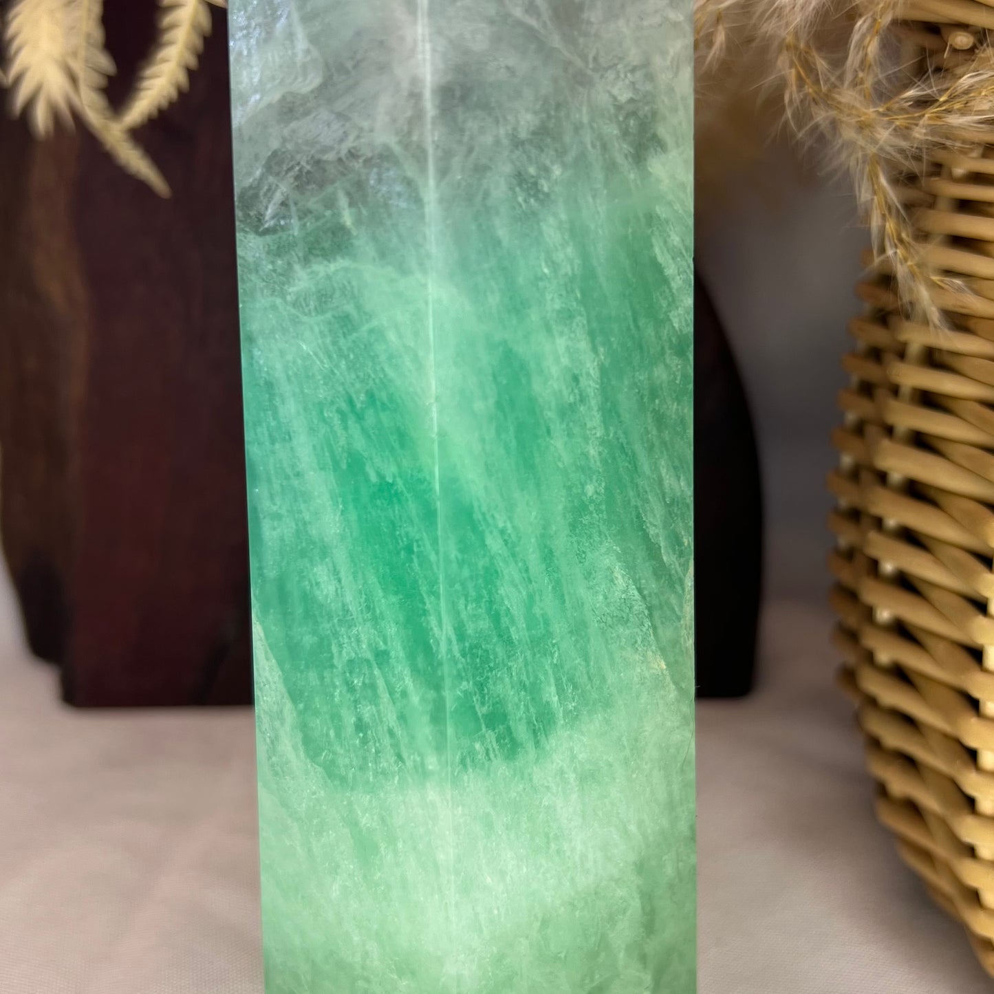 Close up of the body of the Extra Large Seafoam Green Fluorite Tower