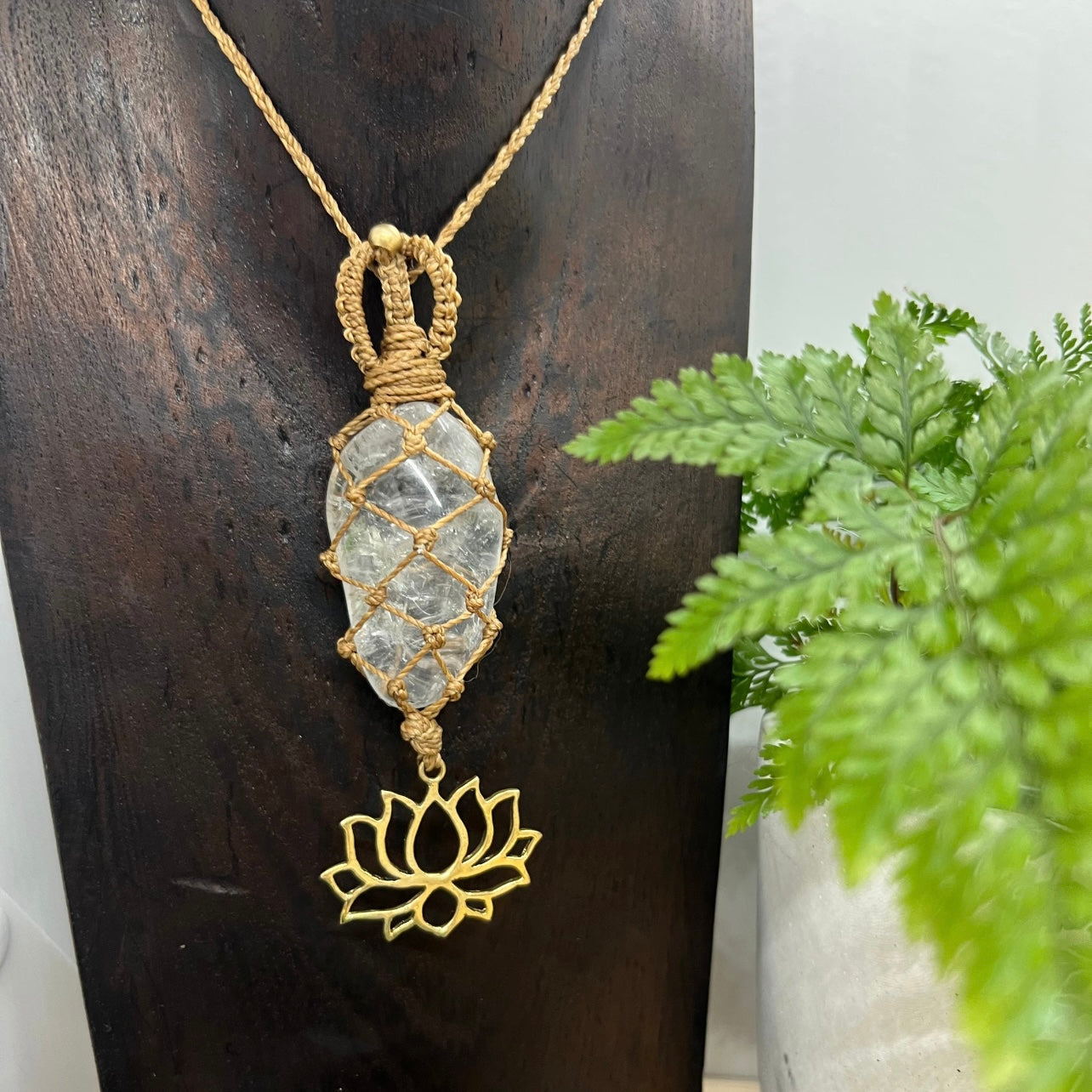 'Padma' Talisman - Elestial Quartz with Brass Lotus Blossom