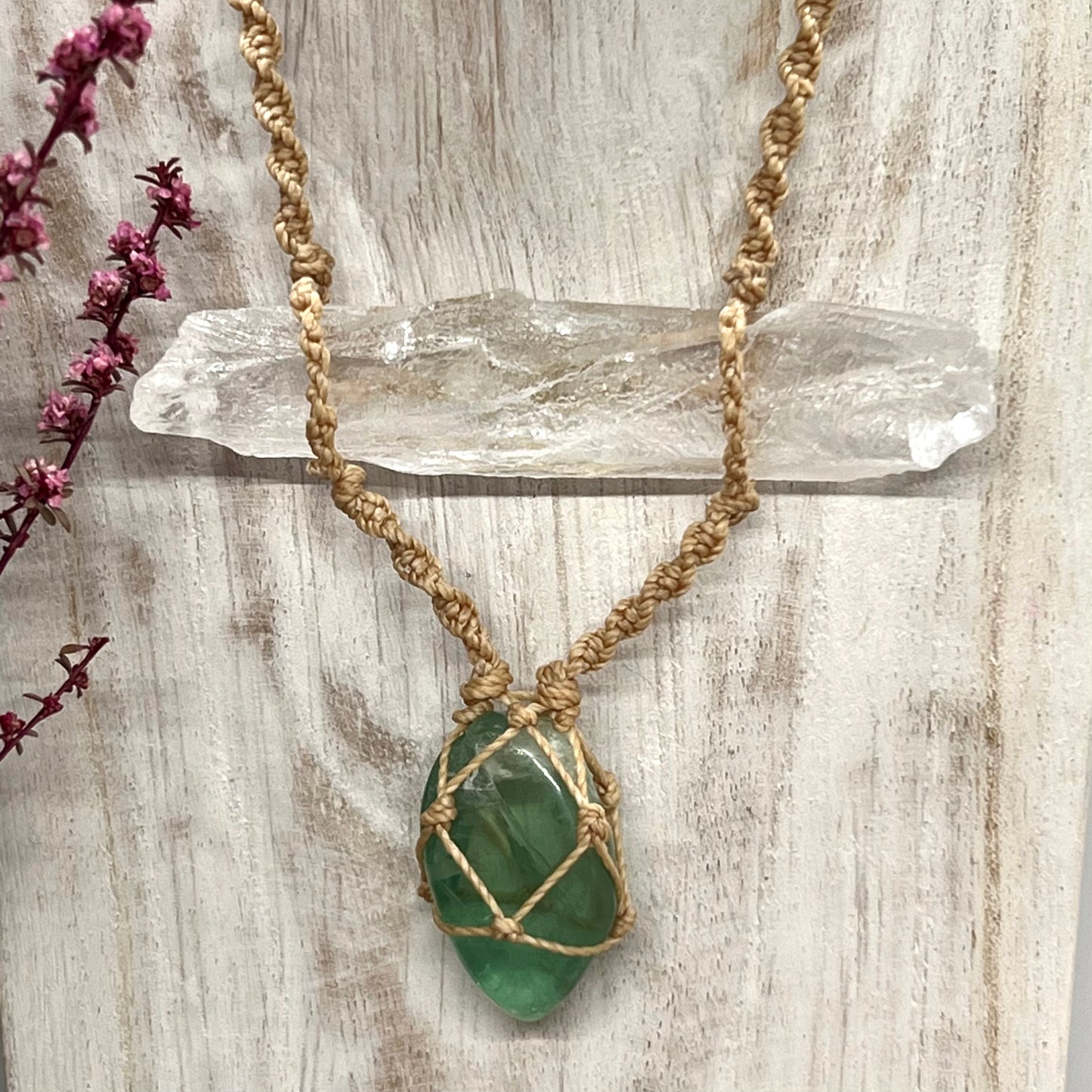 ‘Kumari - Ayla’ Lemurian Root Quartz with Fluorite Macrame Talisman (iii)