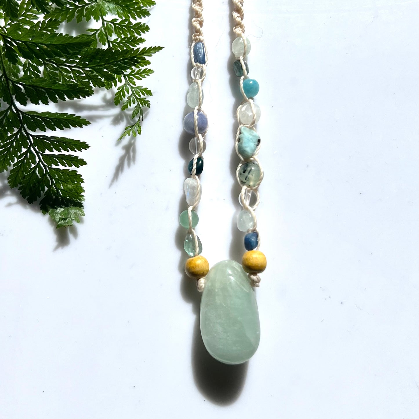 Aquamarine & Eclectic Visschudi Throat Energy Macrame l Talisman