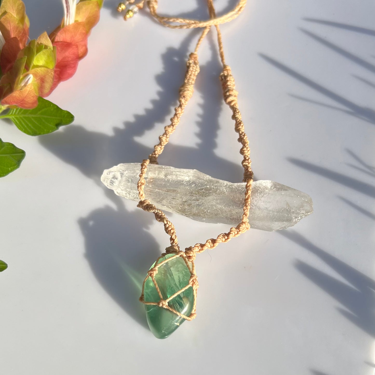 ‘Kumari - Ayla’ Lemurian Root Quartz with Fluorite Macrame Talisman (iii)