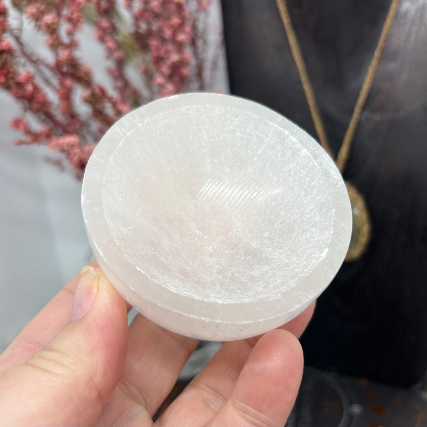 Selenite Bowl on Wood USB Light Base