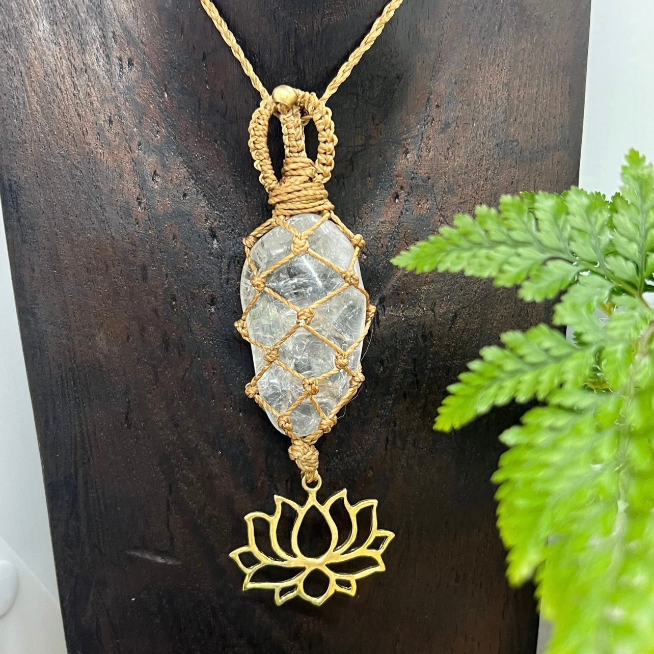 'Padma' Talisman - Elestial Quartz with Brass Lotus Blossom