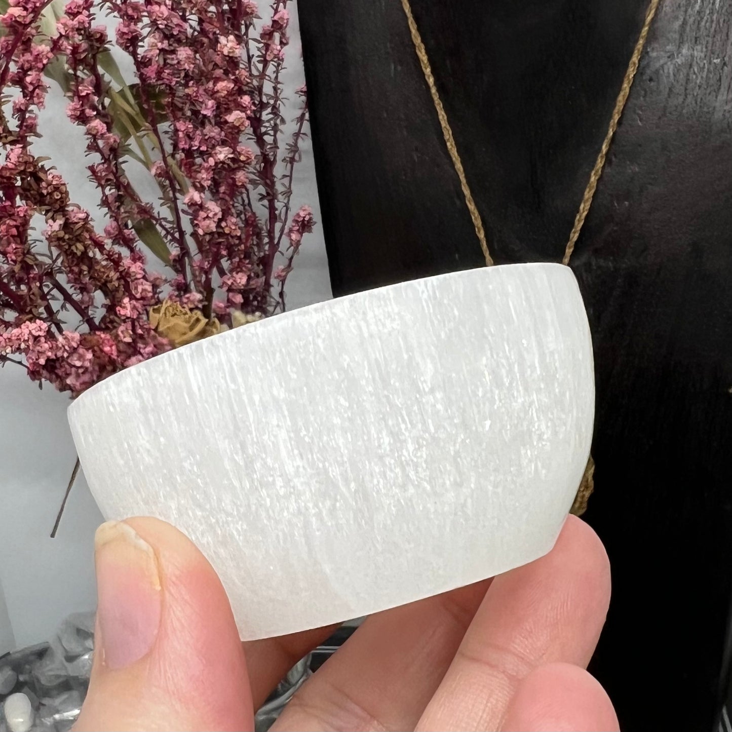 Selenite Bowl on Wood USB Light Base