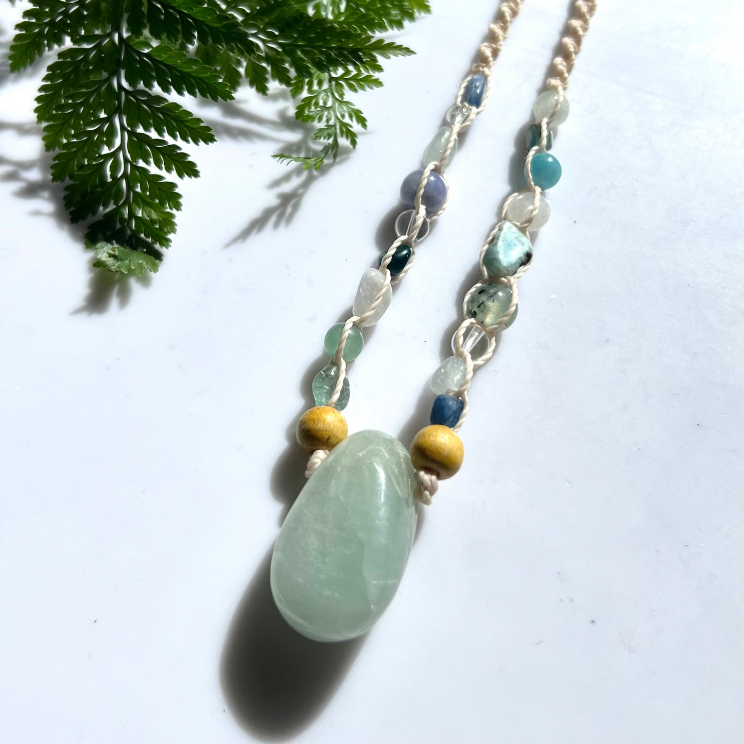 Aquamarine & Eclectic Visschudi Throat Energy Macrame l Talisman