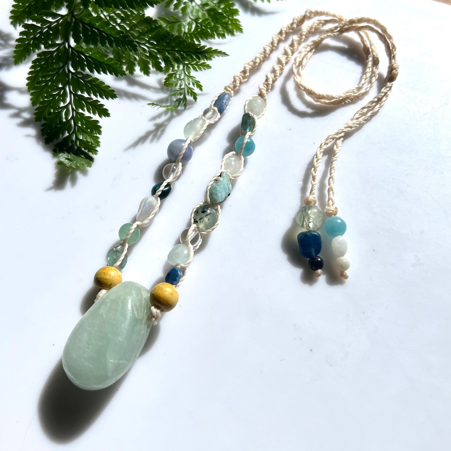Aquamarine & Eclectic Visschudi Throat Energy Macrame l Talisman