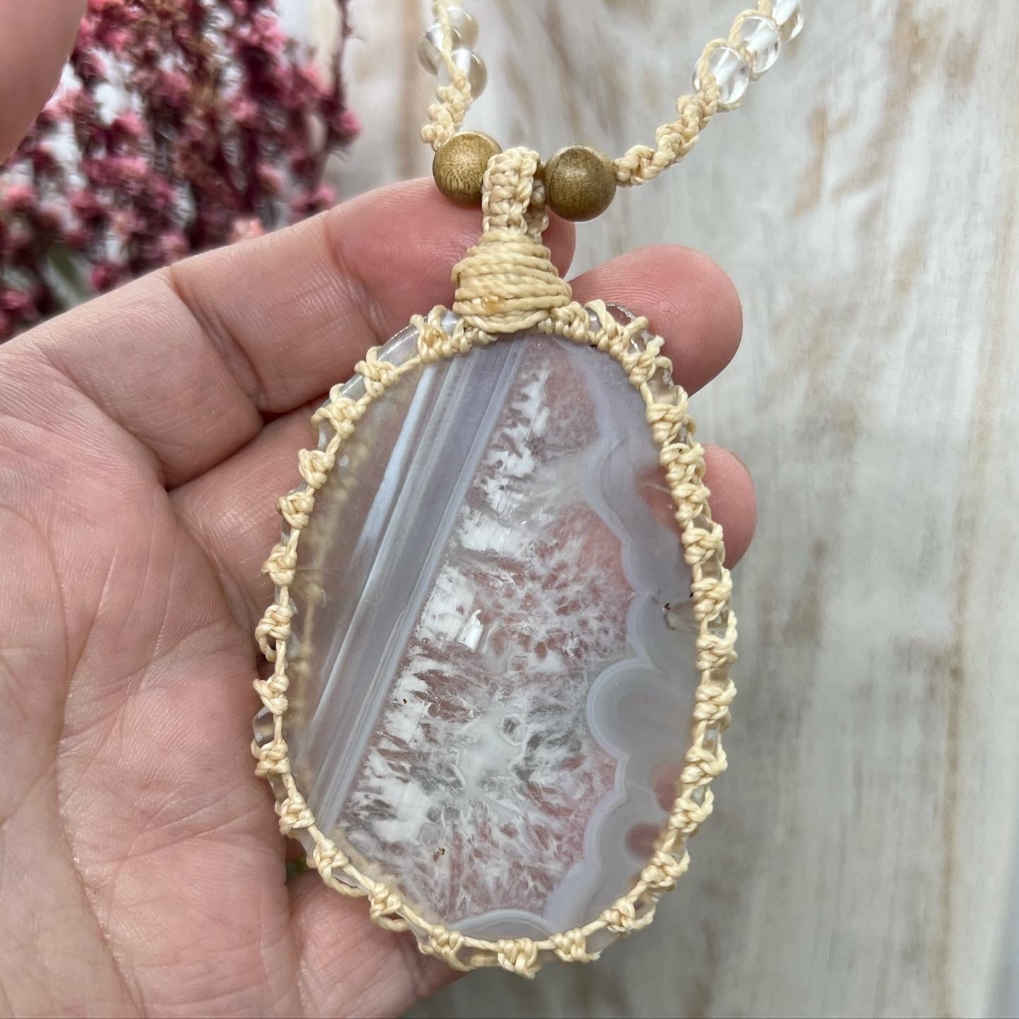 Large Natural Agate Slice Macrame Talisman