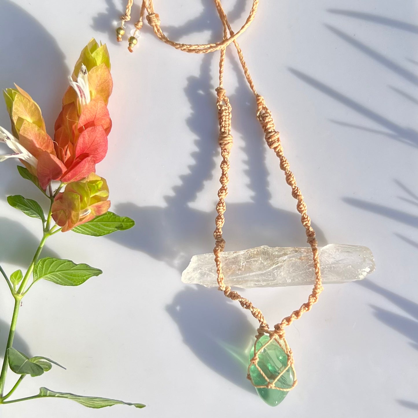 ‘Kumari - Ayla’ Lemurian Root Quartz with Fluorite Macrame Talisman (iii)