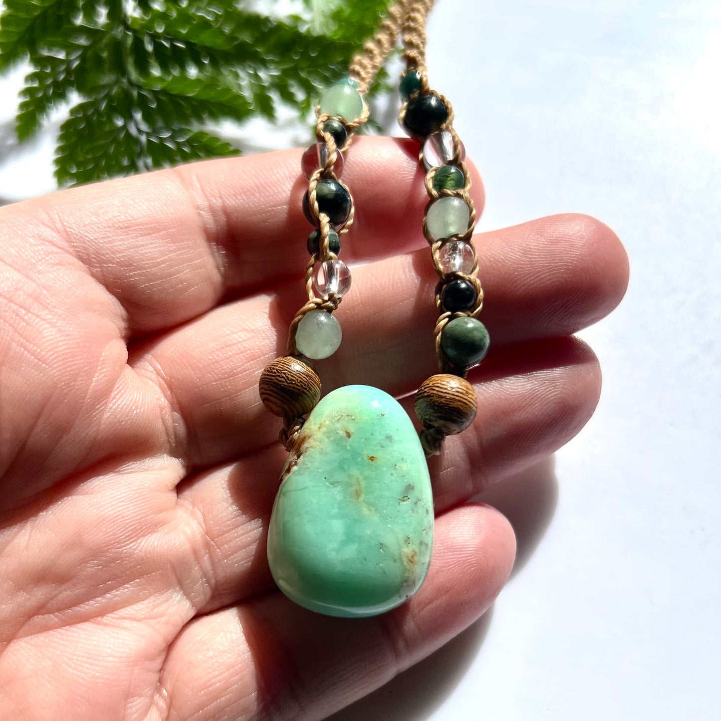 Chrysoprase & Eclectic Anhata Energy Macrame l Talisman