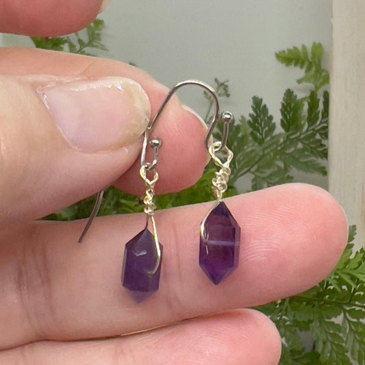 Amethyst Point Earrings - Petite Double Terminated Amethyst