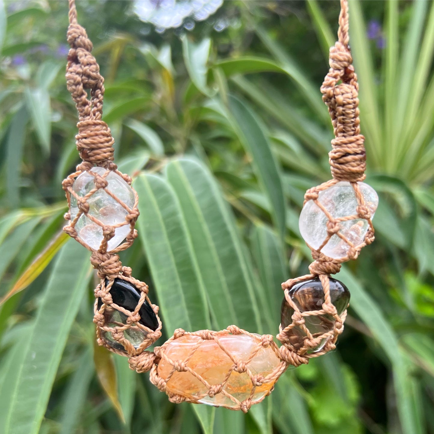 ‘Journey of Self’ Intention Talisman - Golden Healer, Deep Smoky & Clear Quartz Crystal Necklace