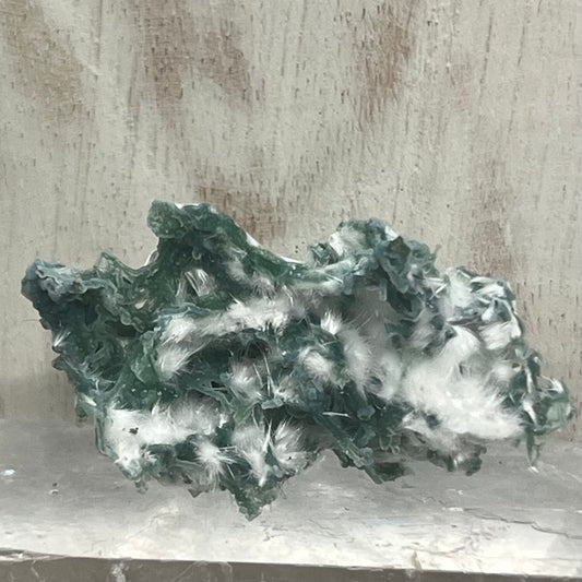 Green Chalcedony Coral with Okenite zeolite specimen