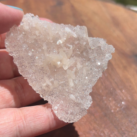 Pink Sugar Apophyllite Cluster with Stilbite fans