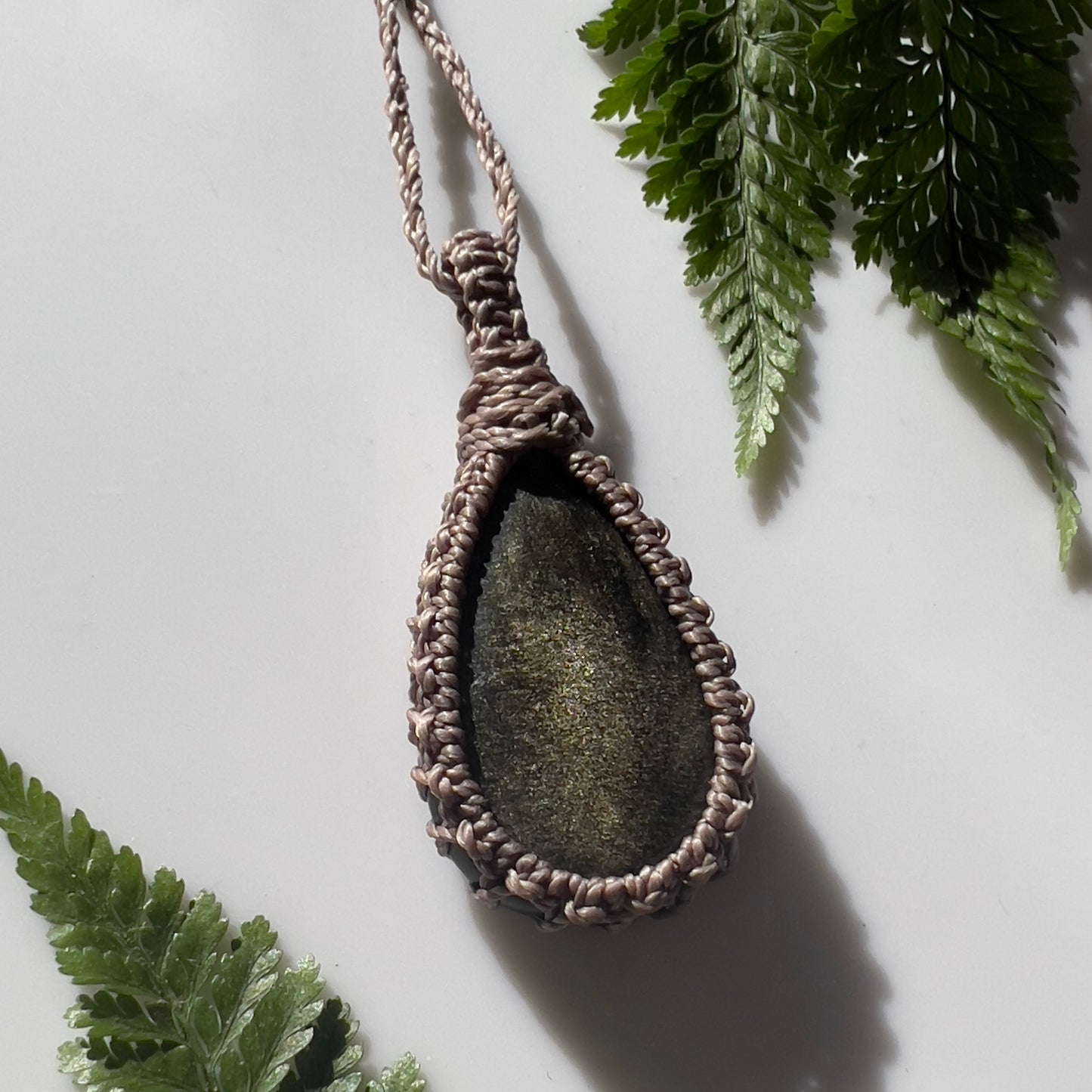 Golden Sheen Obsidian Macrame Necklace