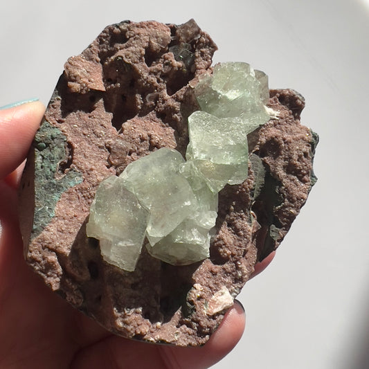 Cubic Green Apophyllite on Carved Matrix plate