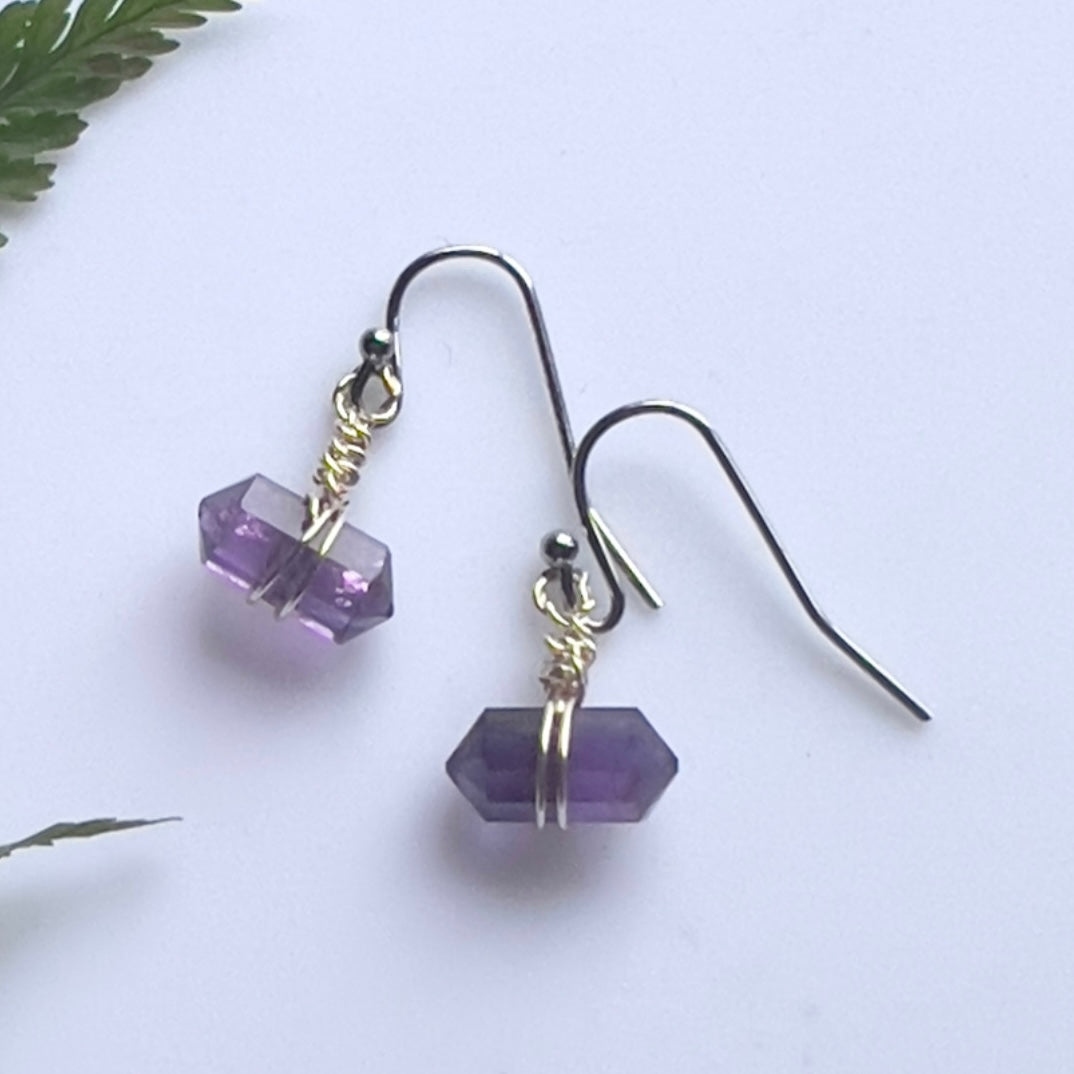 Amethyst Point Earrings - Horizontal Double Terminated Points