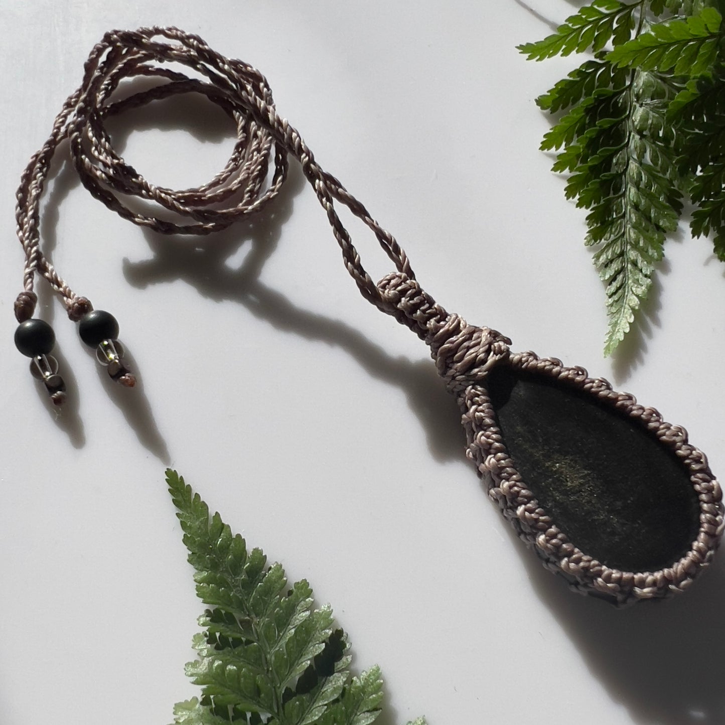Golden Sheen Obsidian Macrame Necklace