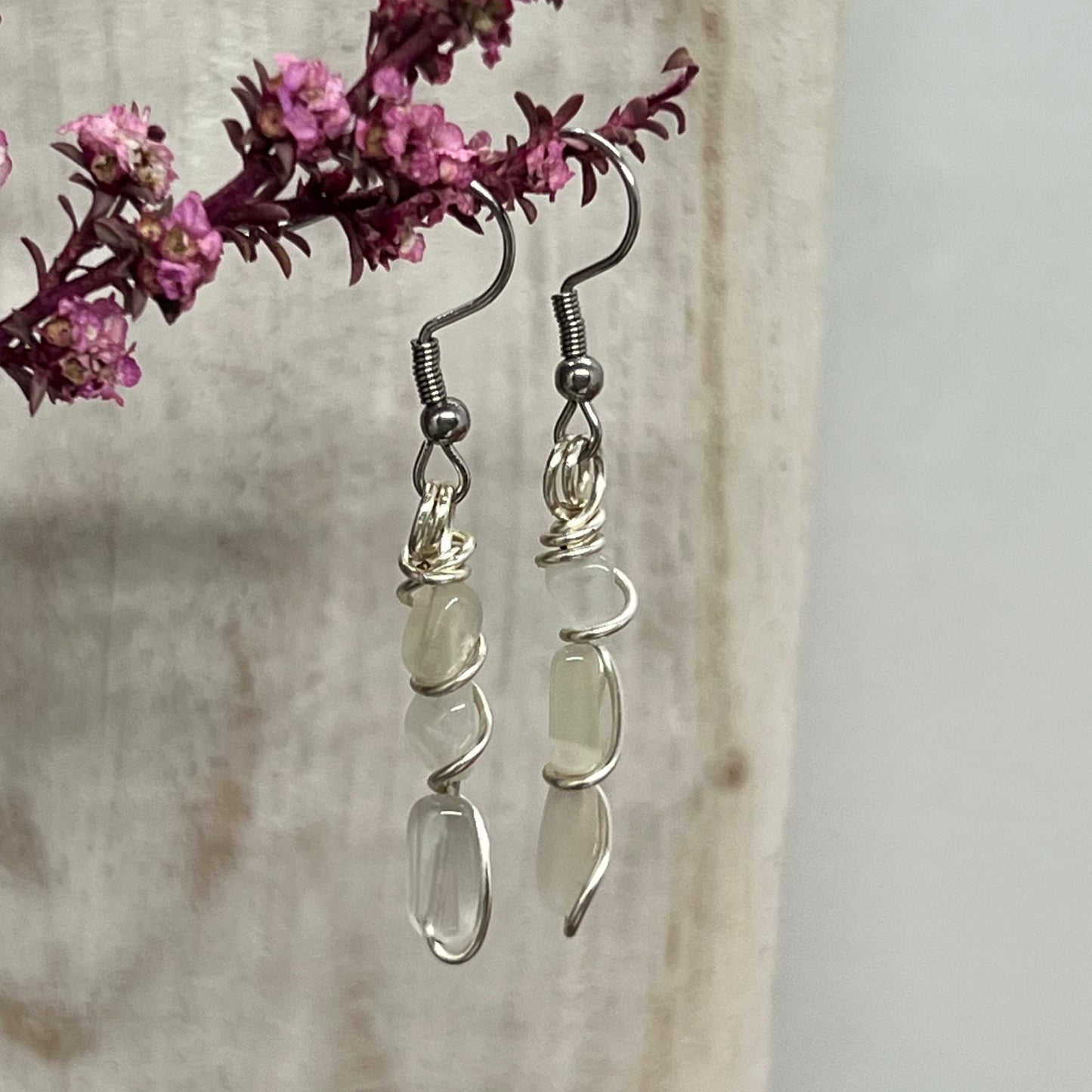 Moonstone trio Wire Wrapped Earrings