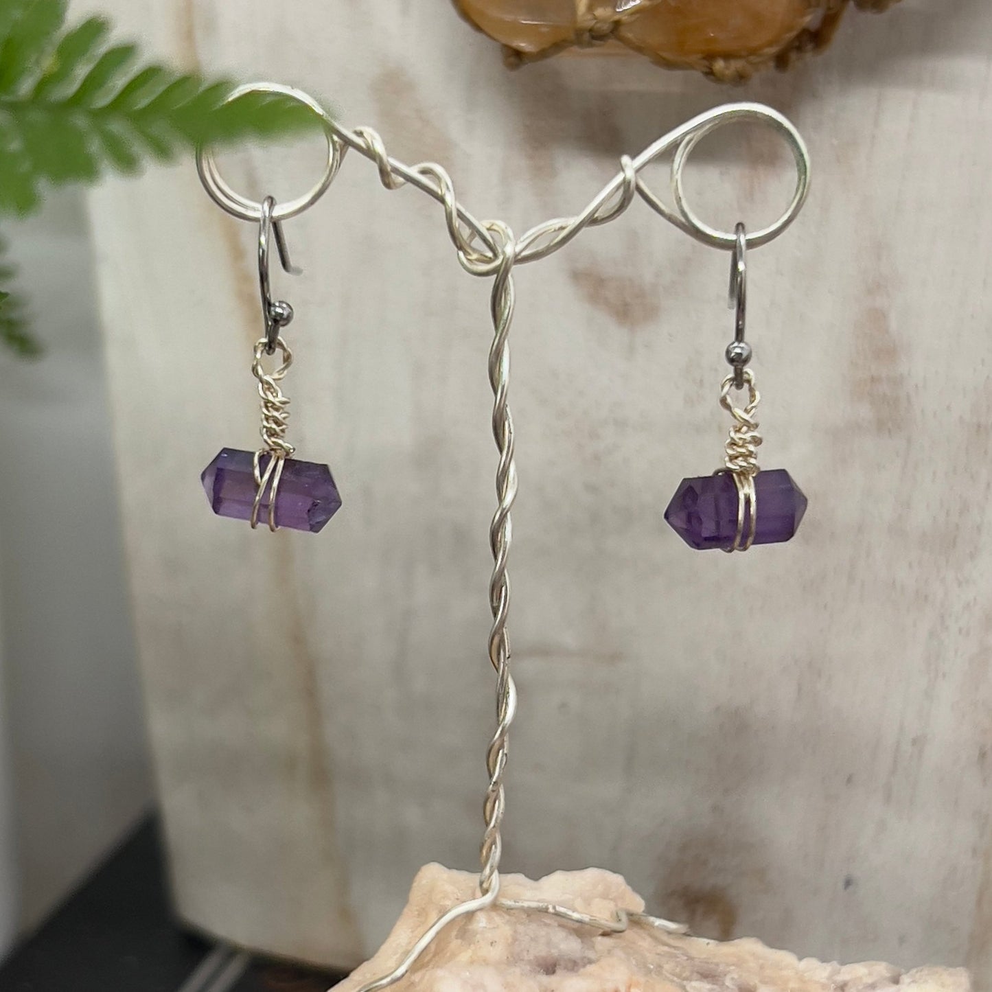 Amethyst Point Earrings - Horizontal Double Terminated Points