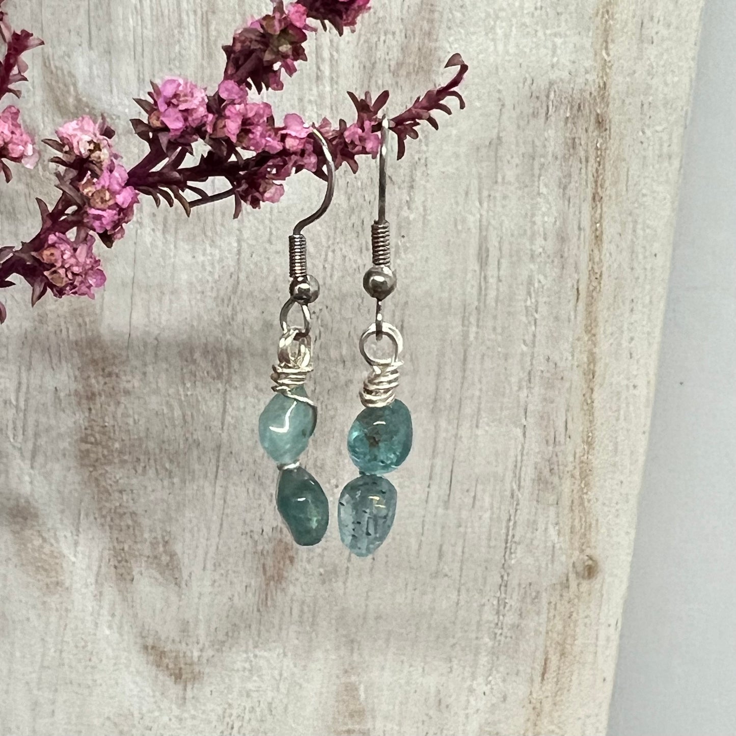 Neon Apatite Wire Wrapped Earrings