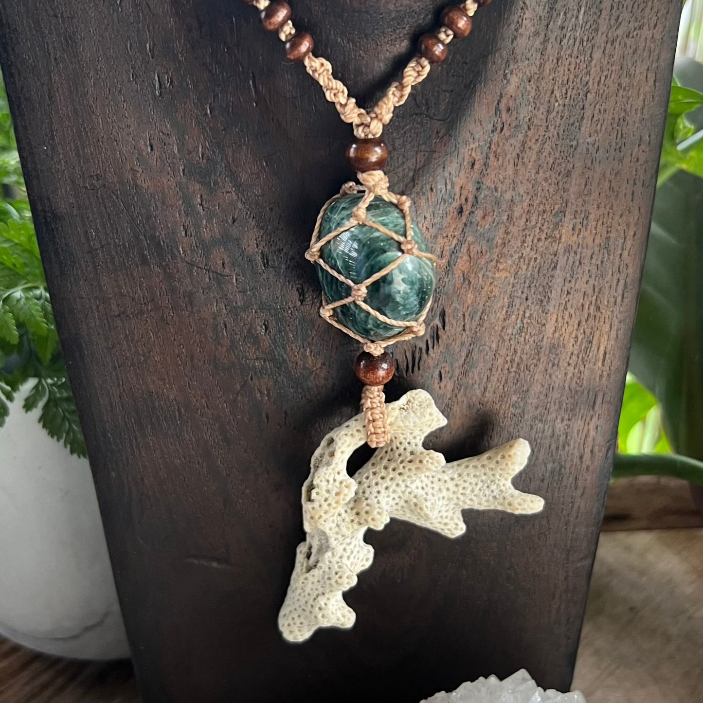 Sea Witch Talisman - Green Apatite & ethically beach combed Coral